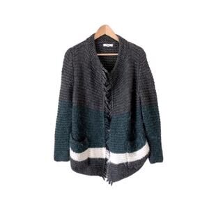 Madewell Alpaca Wool Cardigan Sweater Womens Oversized XXS Fringe Chunky Striped